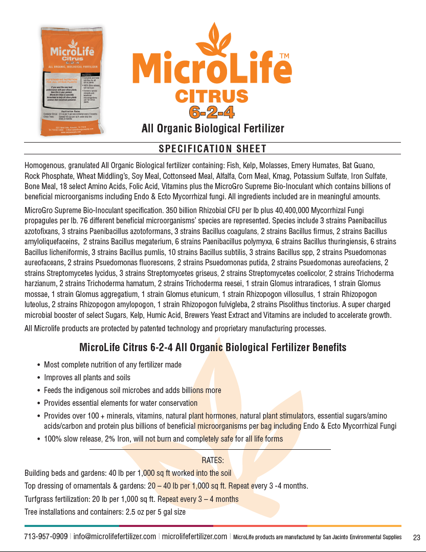MicroLife Citrus & Fruit 6-2-4 | 40 LB Bag