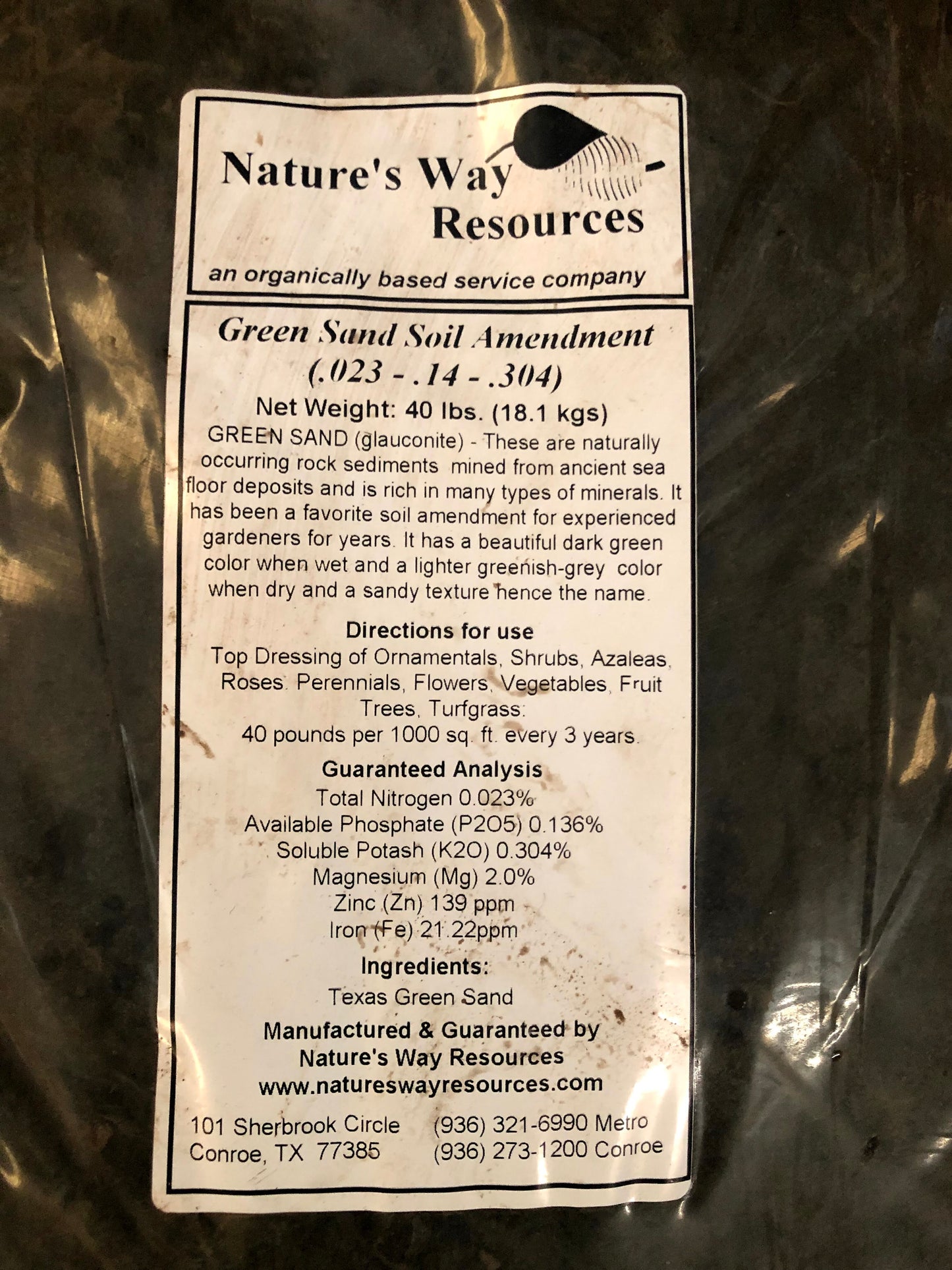 Nature's Way Resources Green Sand Soil Amendment | 40 LB Bag