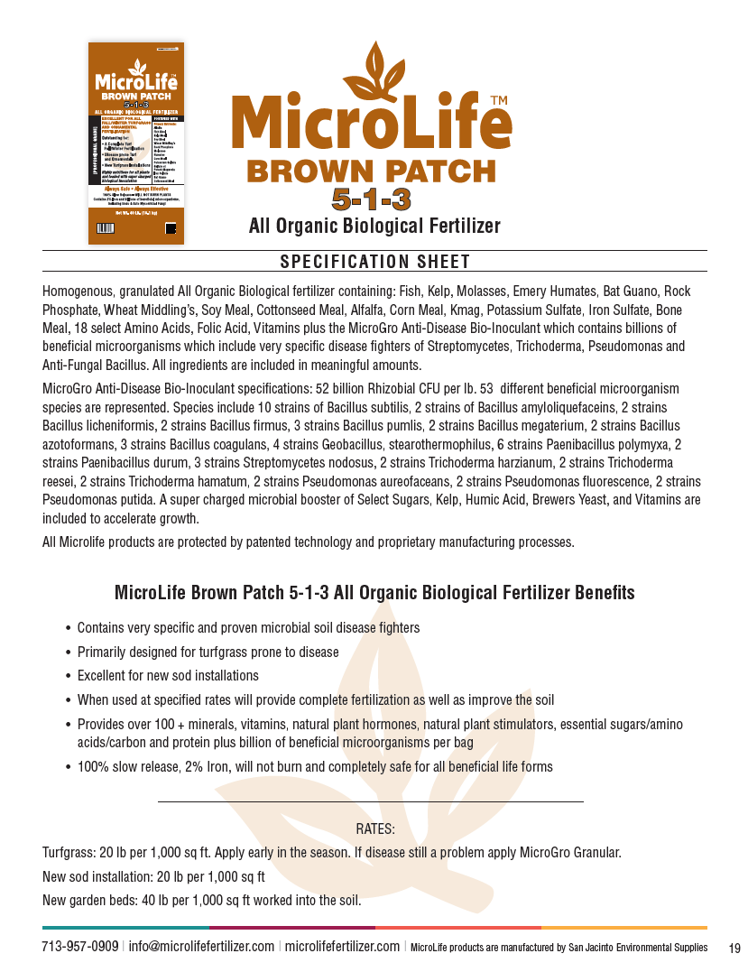 MicroLife Brown Patch 5-1-3 | 7 LB Jug